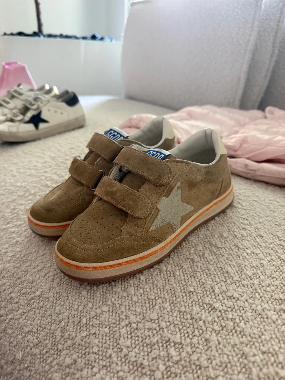 Golden Goose Kids Tan Suede Sneakers with Orange Trim